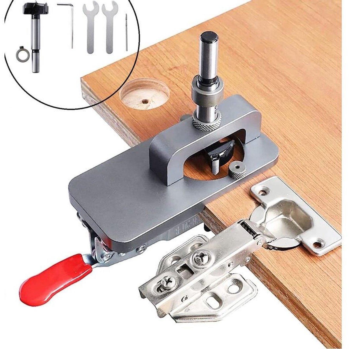 GELLDG 35 mm Inbouwscharnier Positioneerhulp - Scharnierboor Mal - Precieze Boorlocatie Bepaler - Geschikt voor Keukenkast en Meubelbouw - Aluminium & Metaal Constructie - Handige Installatie Tool voor Houtbewerking
