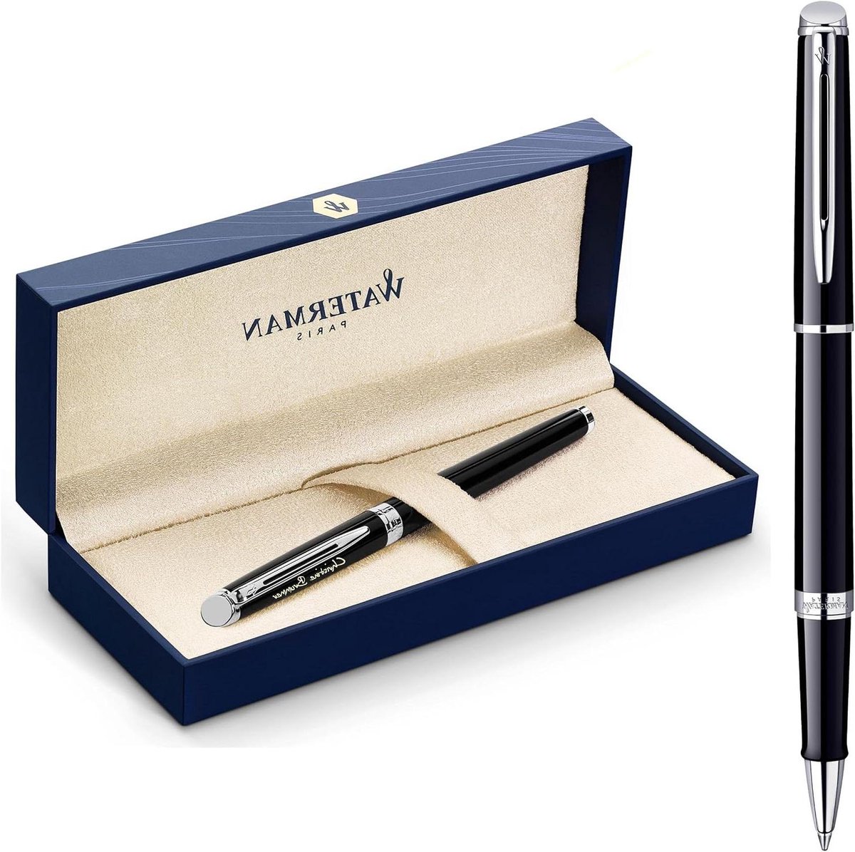 Balpen met Gravure - Schrijfgerei Rollerball - Persoonlijk Cadeau - Slank Roestvrij Staal - Fijn Punt - Zwart
