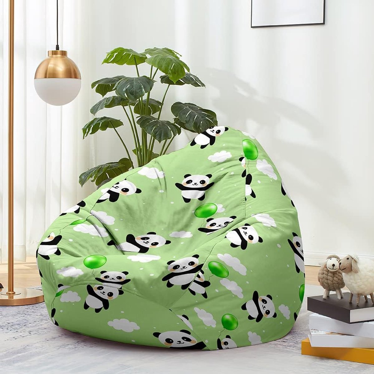 Zitzak Hoes - Slaapzak Stoel Cover - Speelgoed Opbergen - 3D Panda Print - 80x90cm - Groen