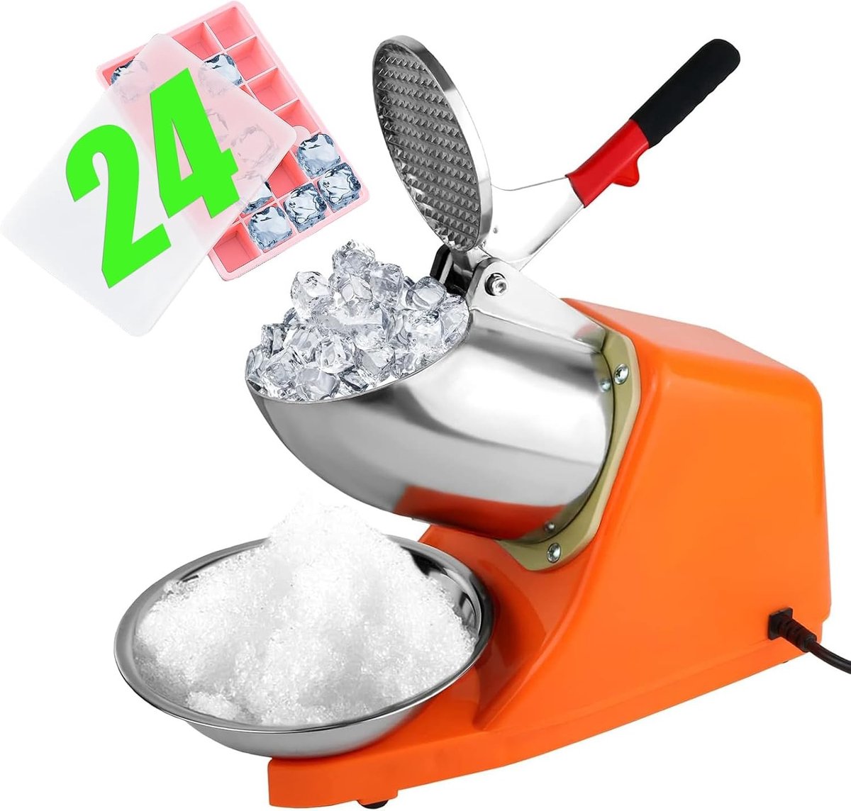 Elektrische IJscrusher - Oranje - 300 W - Dubbel Mes IJscrusher - Voor Restaurants en Feestjes
