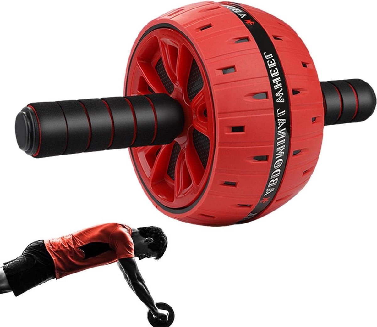 Buikspierrol - Buikspierwiel Ab Roller - Core Training - Roestvrijstalen As - 30 cm x 16 cm - Rood