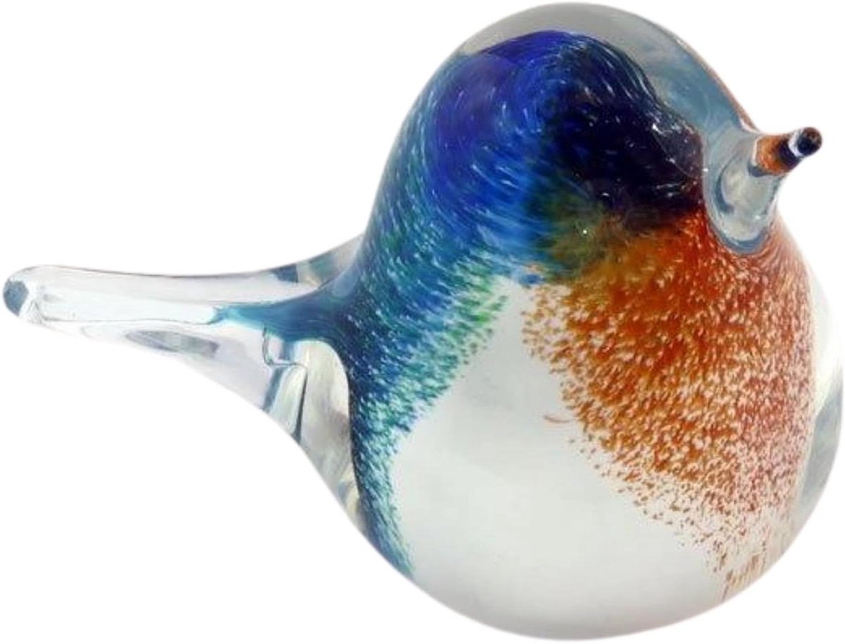 Glazen Pimpelmees Aandenken - Herdenkingsornament Asvogel - Troost Bieden - Handgeblazen Glas - 10 cm Hoog - Blauw Geel