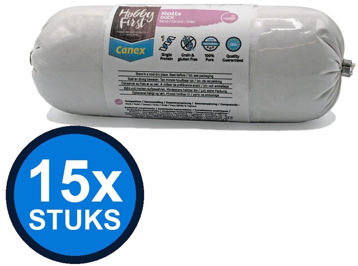 12x Hobby First Canex high protein roll duck 400gr