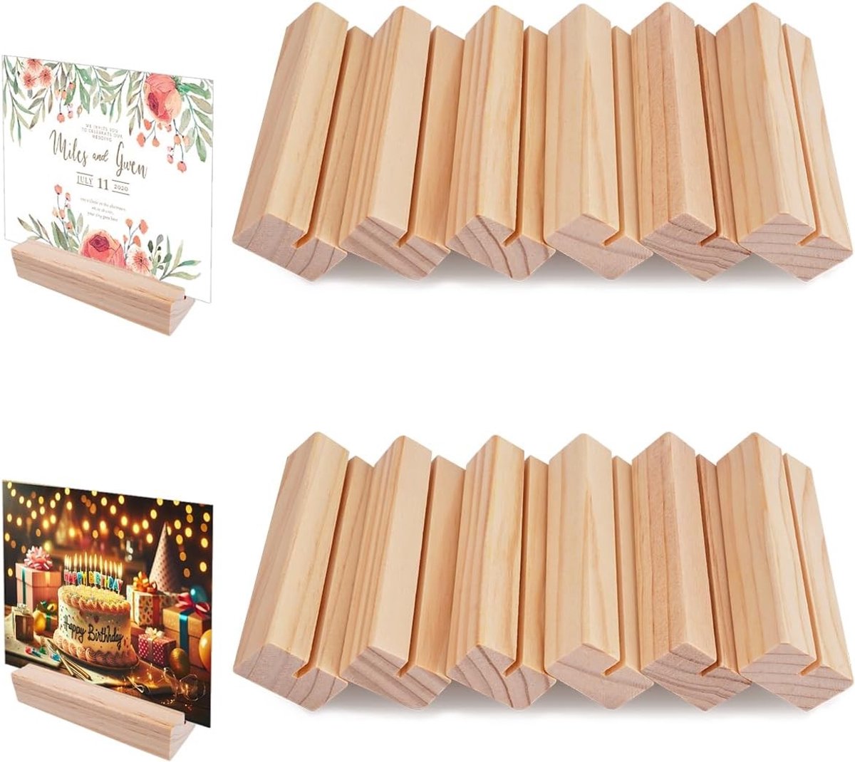 Houten Kaarthouders - Houtkleur - 10 x 3 x 2 cm - Stabiele Tafelkaarthouders - Voor Bruiloften en Feesten