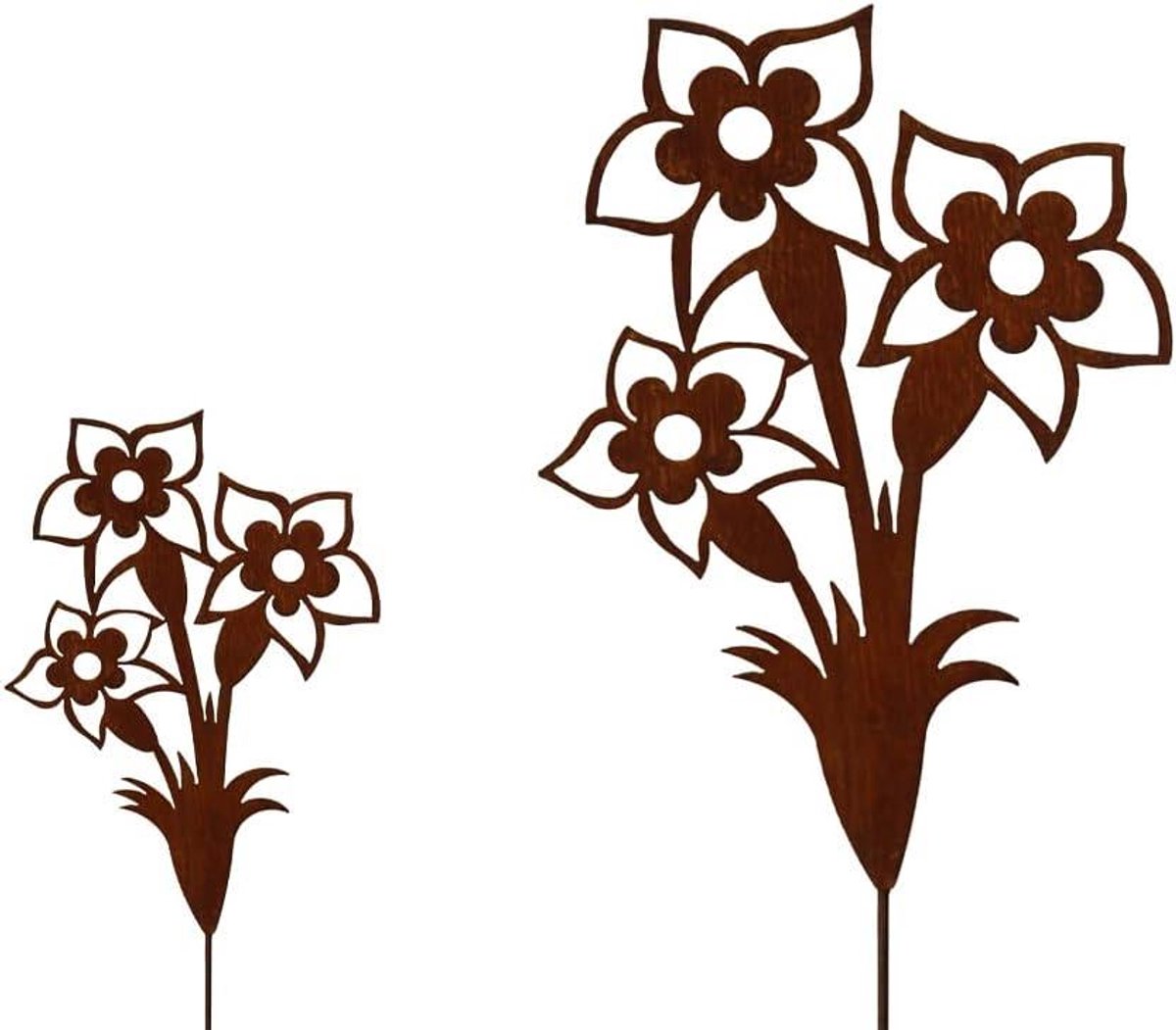 Tuinsteker Bloem - Bloembed Steker - Tuindecoratie - Roest Patina - 110 cm en 70 cm - Bruin