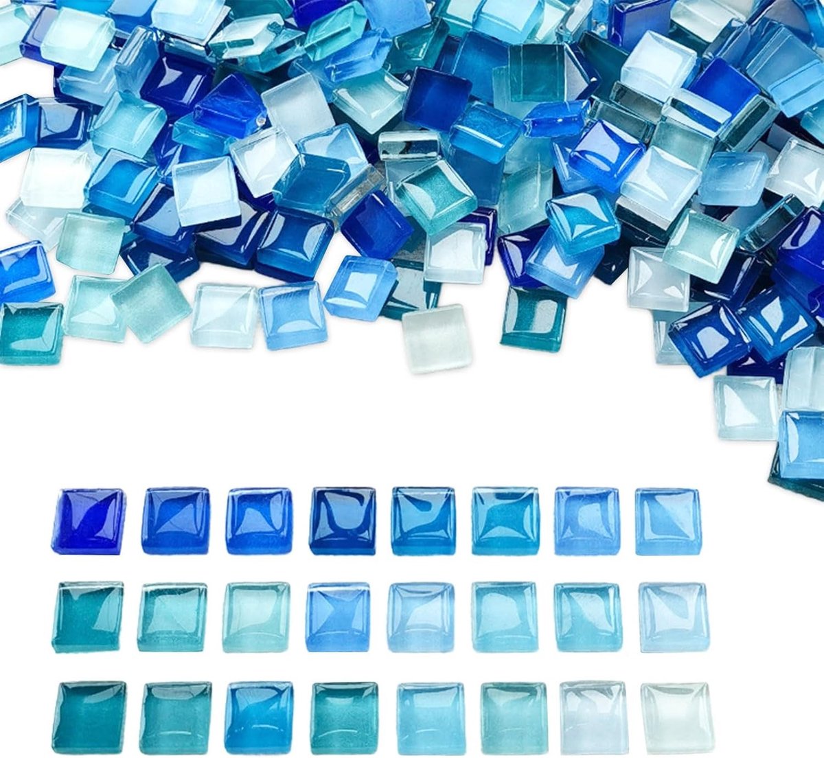 Glasmozaïekstenen - Blauw - 1 x 1 cm - Gekleurd Glas - Voor Creatieve Knutselprojecten