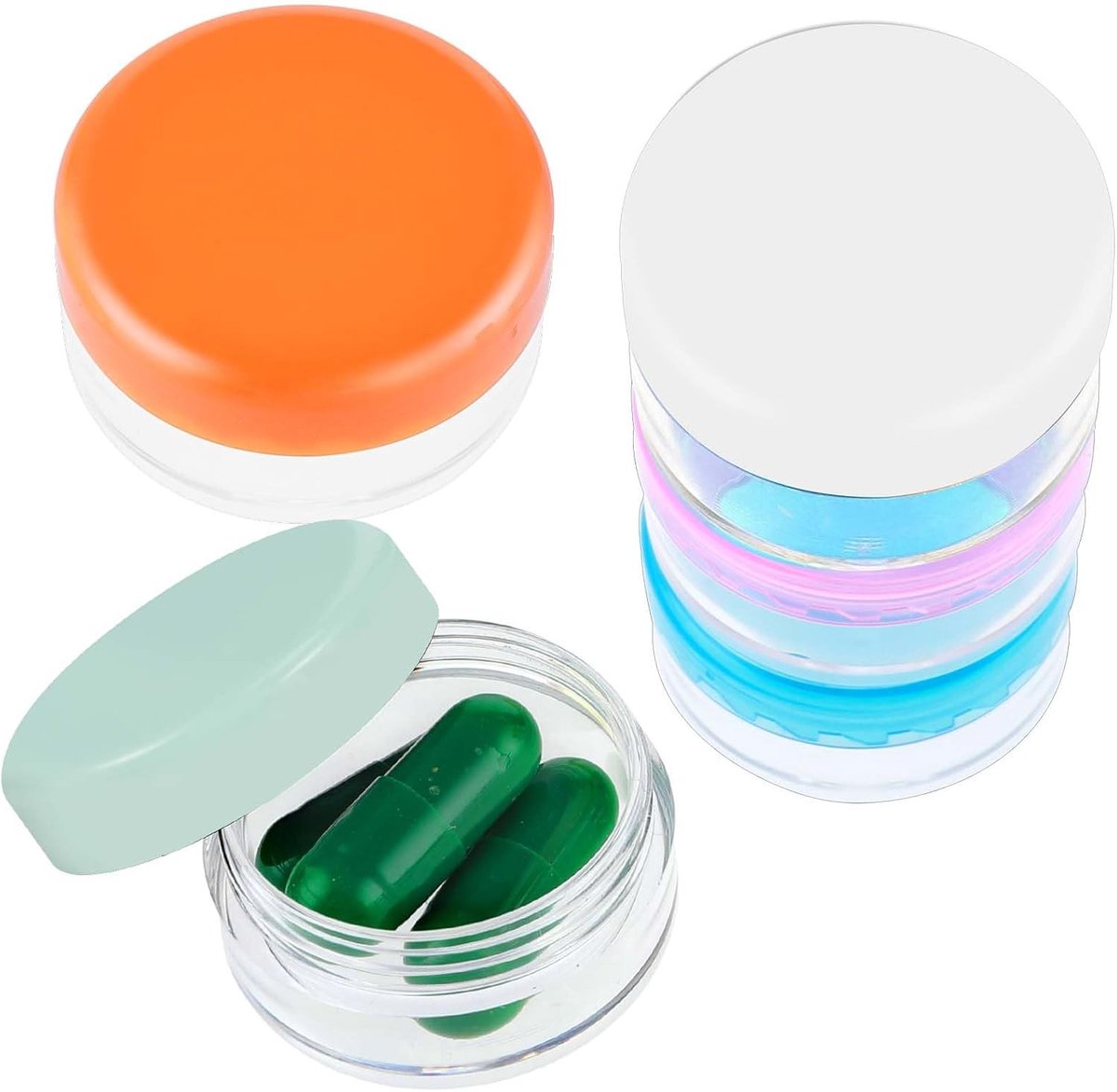 Kleine pillendoosjes voor onderweg, 5 stuks schattige reispillenorganisatoren, mini medicijnen opslagcontainers en oordopjes hoesjes voor zakportemonnee