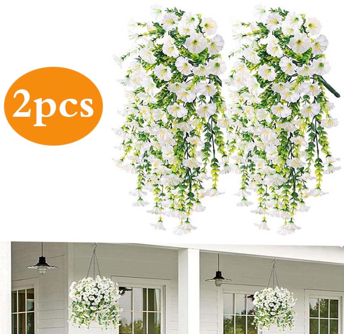 2 stuks Kunstmatige winde slinger 75 cm - Kunstmatige slingerkrans - Decoratie voor huis, tuin en bruiloft - Hangende kunstbloemen - Wit