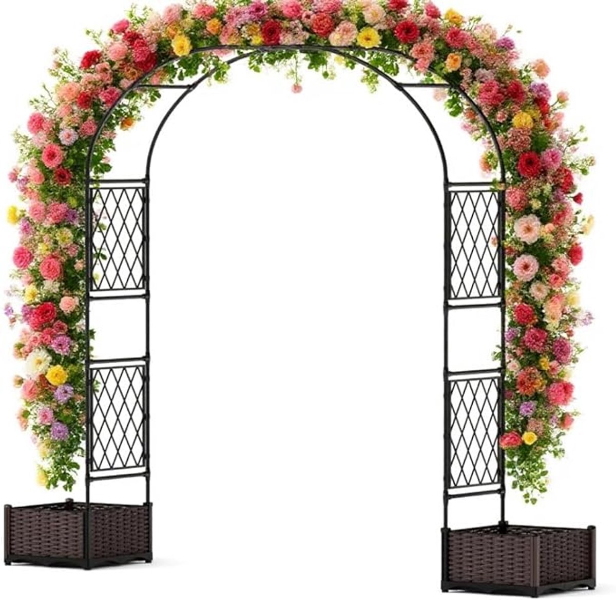 Triumpunpre kleine ronde tuinboog met plantbakken (PE+ijzer), klimrek scherm voor klimbloemen en groen