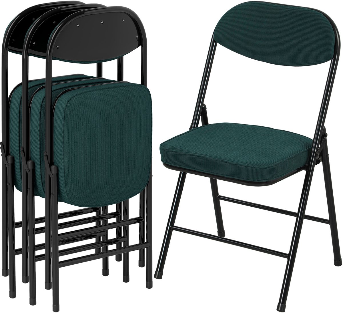 Set van 4 klapstoelen - draagbare eetkamerstoelen met zitvlakken en rugleuningen bekleed met blauw corduroy