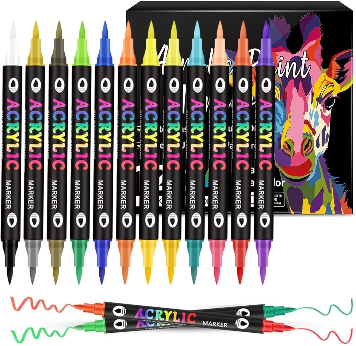 Kleuren Acrylstiften met Dubbele Punt - Multicolor - 16,7 cm - Waterdichte Kunstmarker voor Stenen, Hout, Glas en Textiel