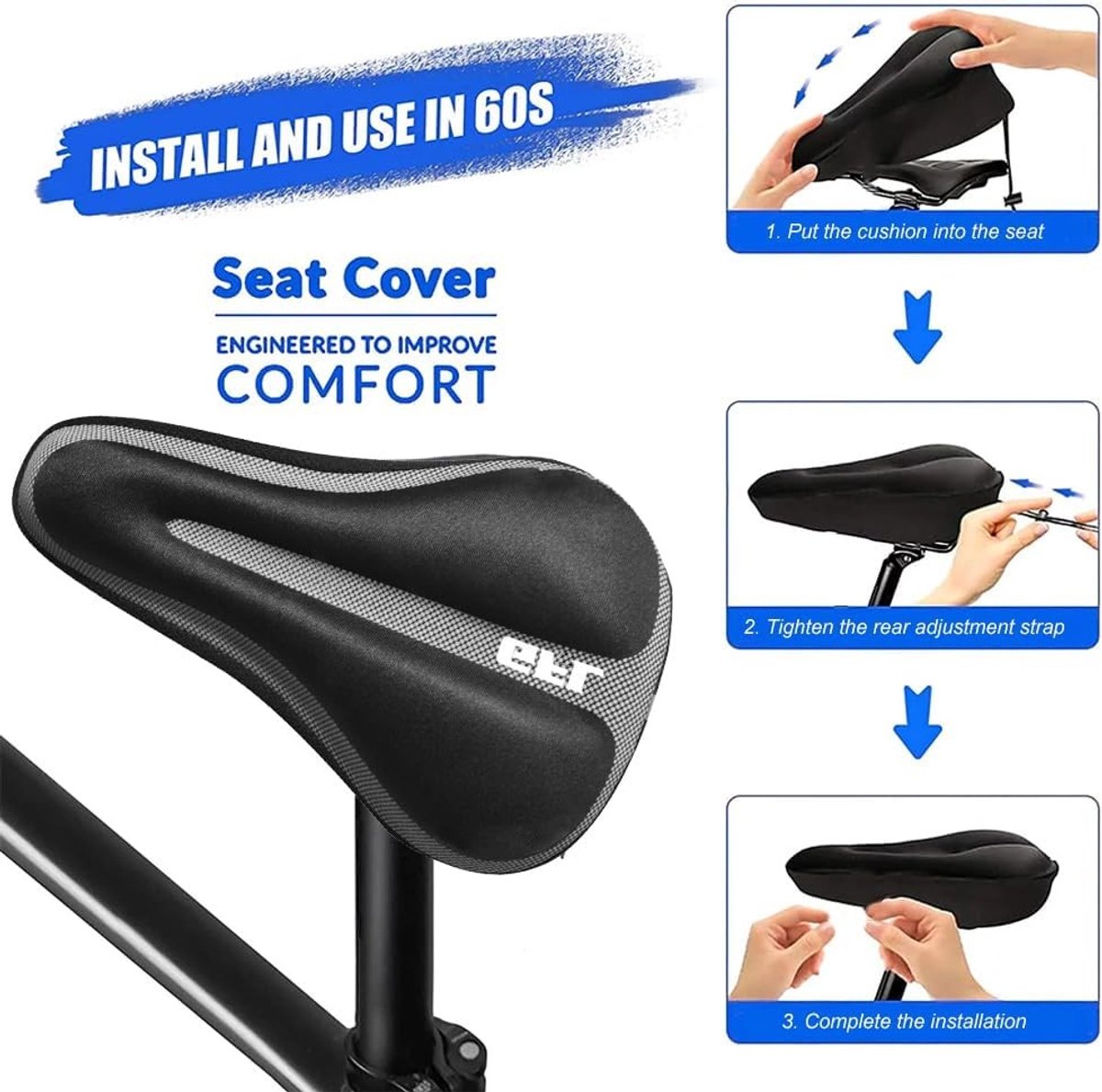 Comfortabel ergonomisch fietszadel - Blauw - 29,5 x 17 cm - Lycra en siliconen schuim - Voor racefiets, mountainbike en trekkingfiets