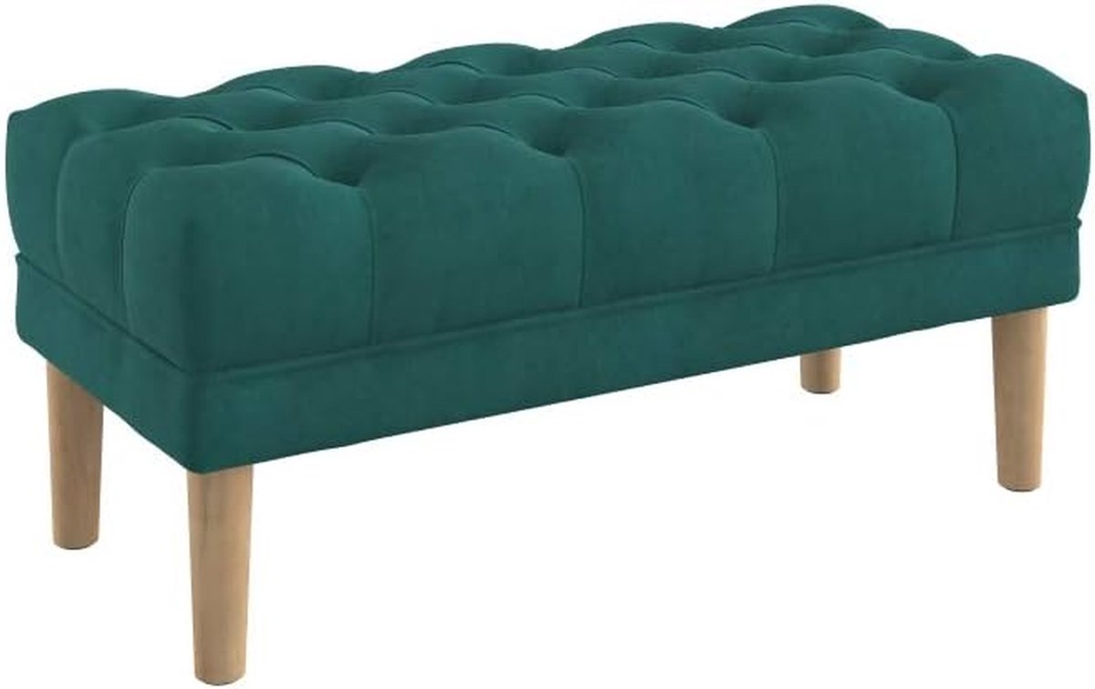 Zitbankje Gestoffeerd - Voetenbankje Slaapkamer - Comfortabel Zitten - Diep Geknoopt Blad - 100 cm breed - Aquamarine