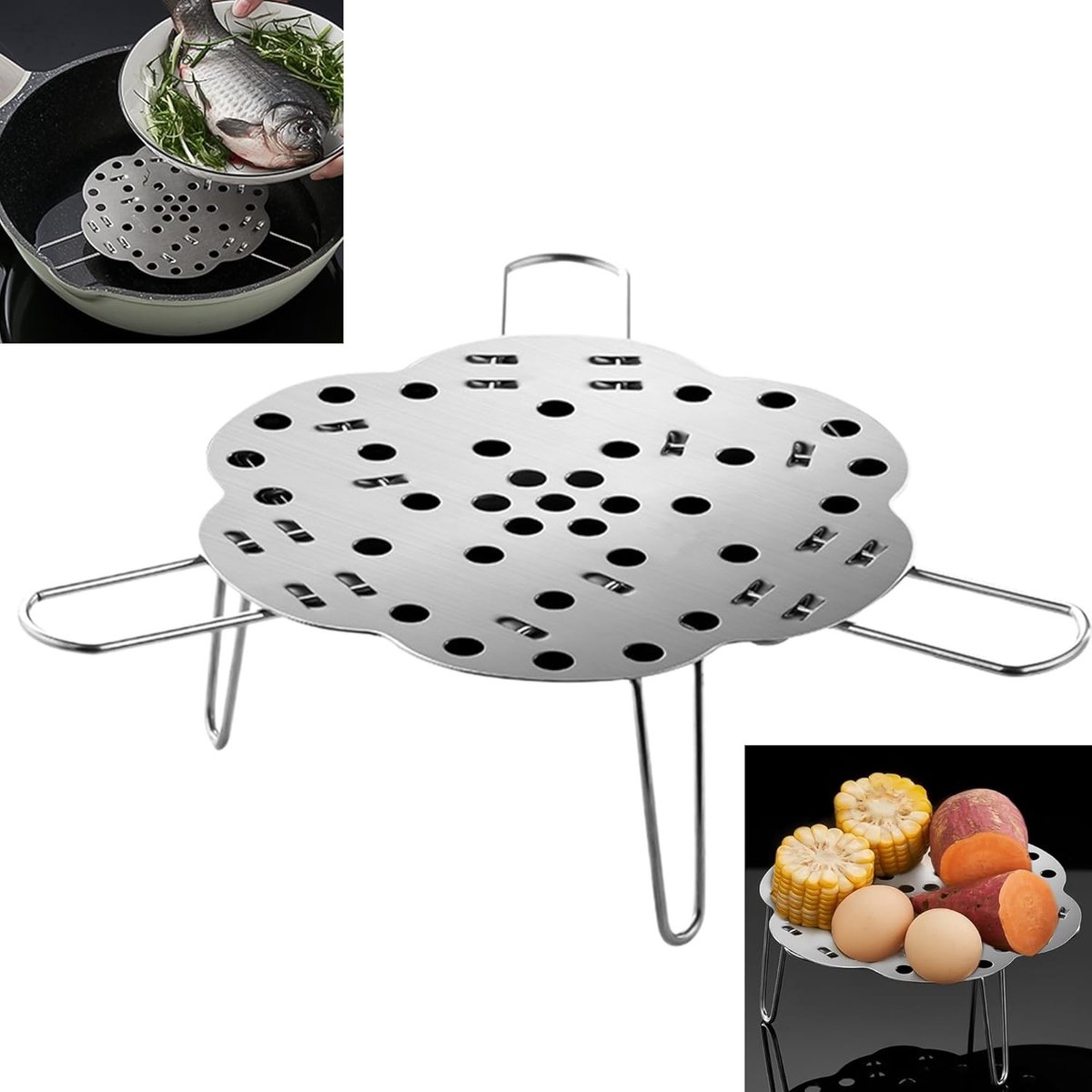 Vouwbare RVS Stoominzet met Rooster voor Koken, Geschikt voor Diverse Pannen en Potten, Ideaal voor Gezond Stomen en Koken