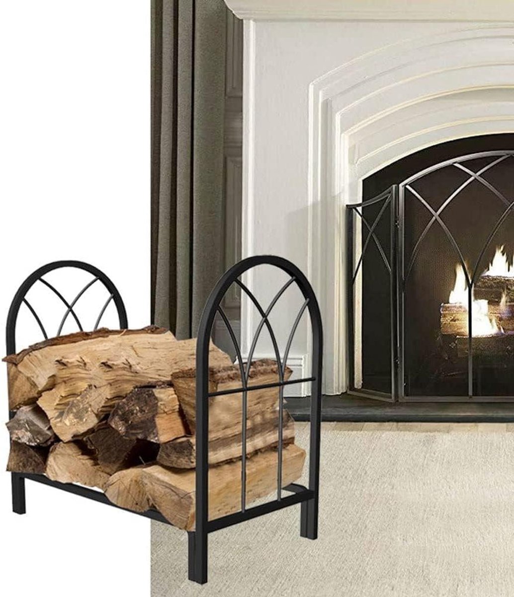 Houtopslag Houtrek - Houthouder Brandhoutrek - Open Haard Opslag - Zware Metalen Constructie - 120x35x112 cm - Zwart