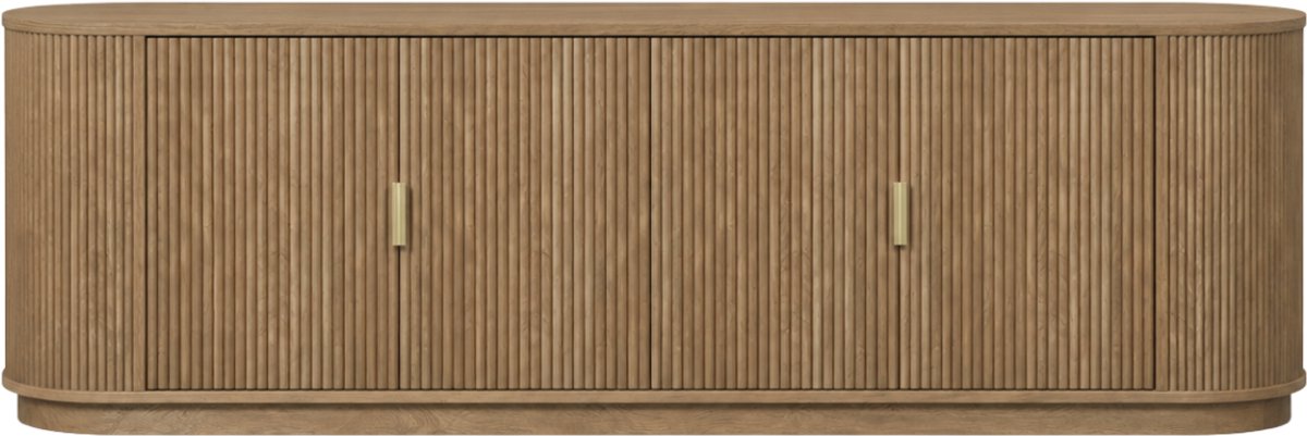 CALICOSY - TV-meubel 4 deuren in eikenlook en fronten met afgeronde latten B160 cm - ACHILLE