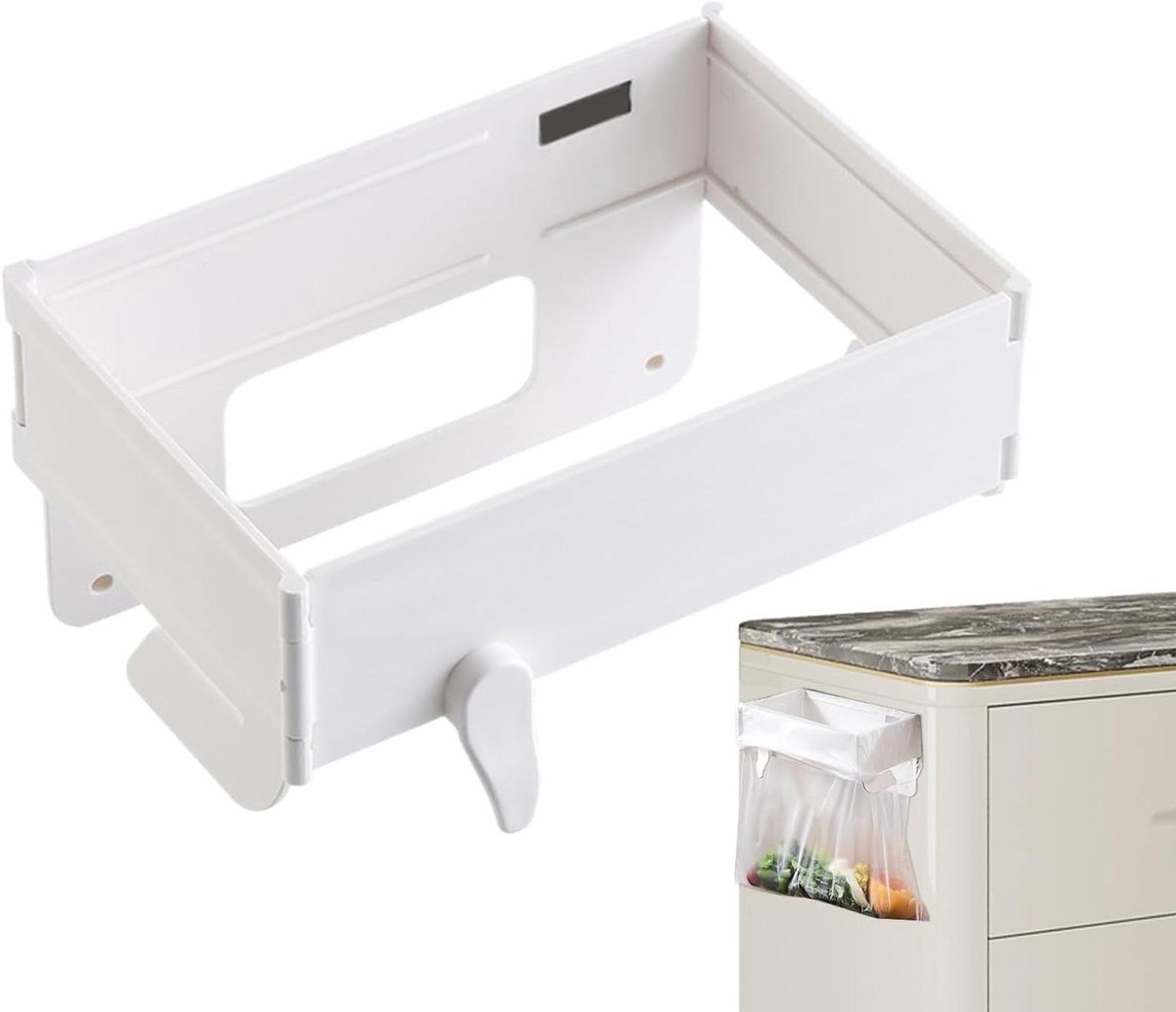 Afvalzakhouder - Opvouwbaar rek - Keuken organiseren - Magnetische sluiting - 18.5 cm breed - Wit