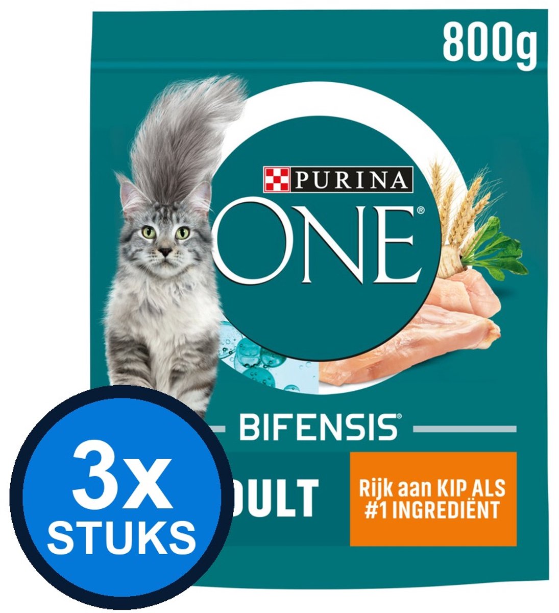 Purina One - Adult - Kip & Granen - Kattenvoer - 3x800g