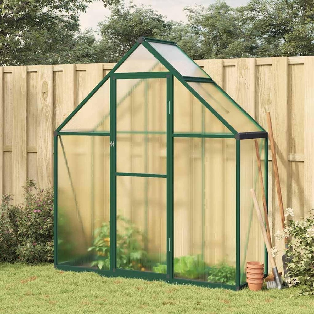 Broeikas met frame - Plantenkas kweekkas - Planten beschermen - Dakgoot ventilatie - 169 x 58 x 195 cm - Groen