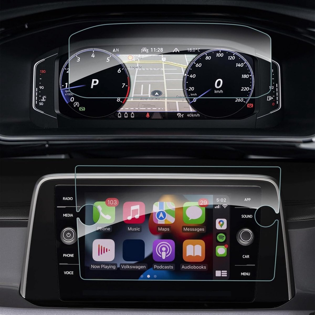 Complete Set Screen Protector Films voor VW Troc Tiguan Passat Touran T-Cross Golf - 8 Inch Navigatiescherm en Instrumentenscherm - Tempered Glass Accessoires voor Maximale Bescherming