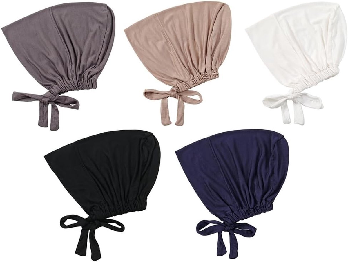 5-delige dames ondercap voor hijab, onder sjaal met striksluiting, comfortabele en ademende hoofdbedekking voor moslima's, ideaal voor dagelijks gebruik en speciale gelegenheden
