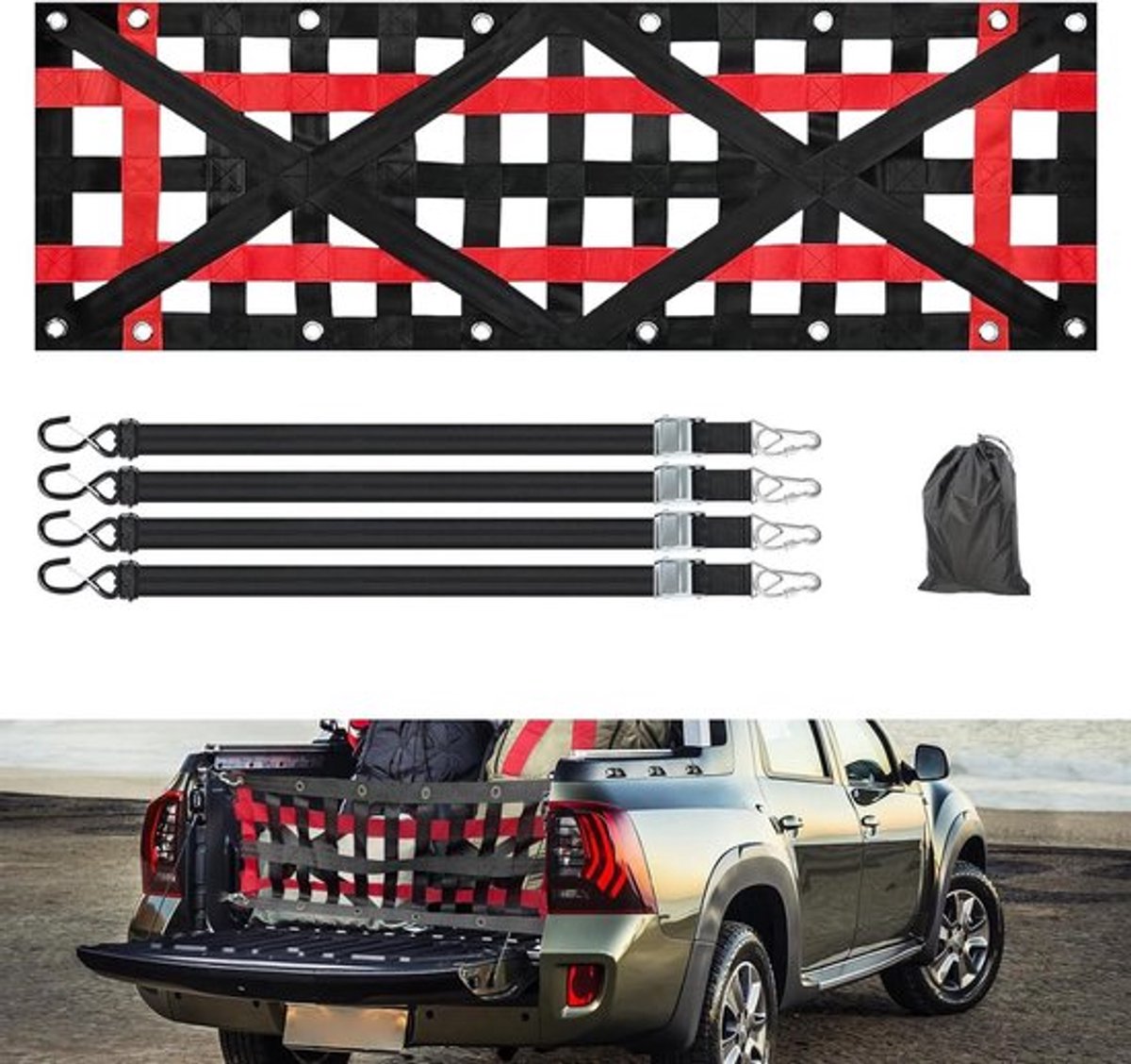 Auto Bagagenet Ladingbeveiliging Laadvlak Koffernet Met Verstelbare Riemen - Camper Aanhangwagen - Pick-up - 213 x 50 cm