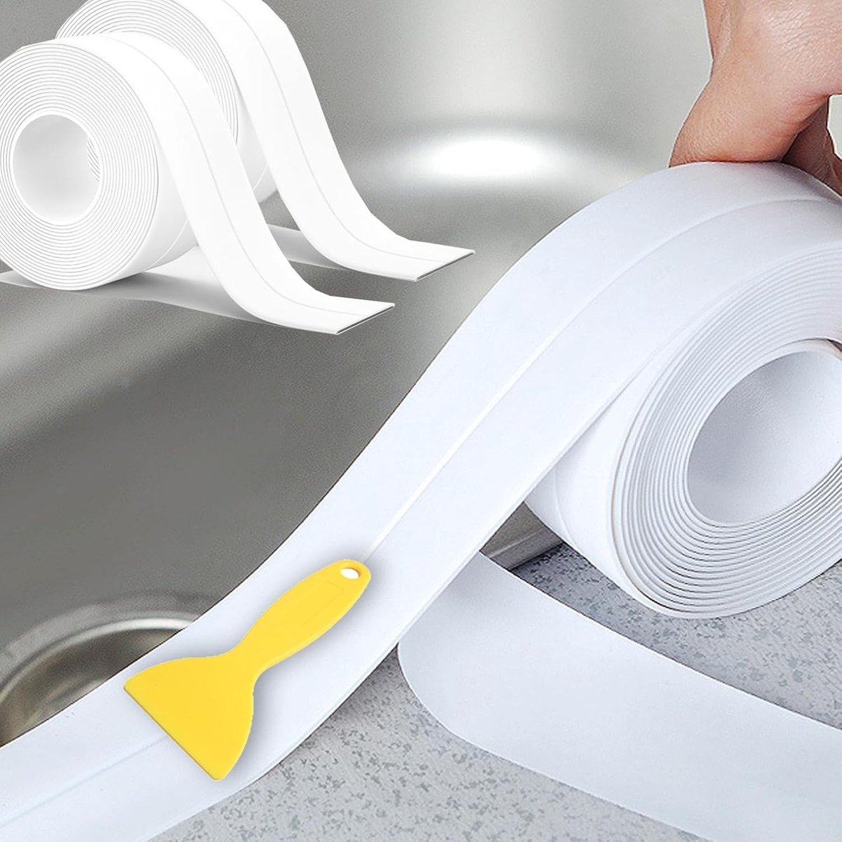 Waterdichte Plakband, Zelfklevend, 2 Rollen, Ideaal voor Badkamer en Douche, Inclusief Sealing Tool voor Effectieve Afsluiting en Bescherming