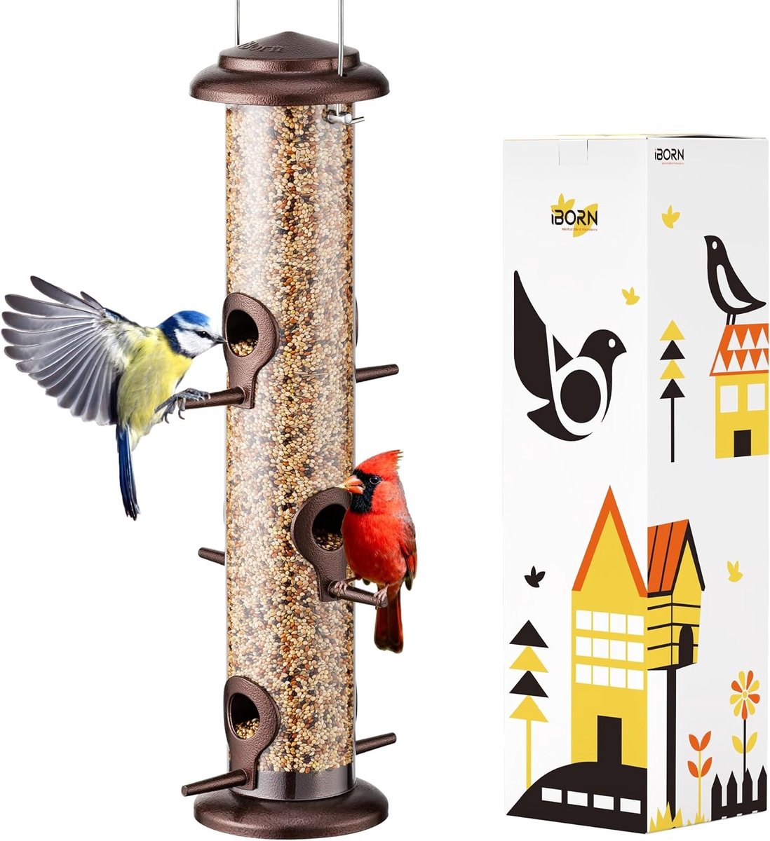 Metaal Vogelvoederhuis met 6 Openingen voor Tuin, Zonnebloempit en Wildvogels - 35,5 cm Hoog