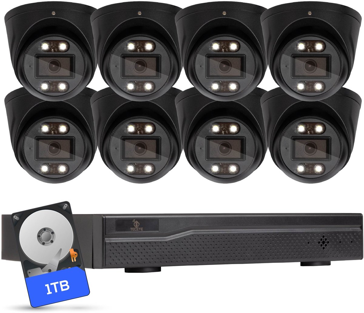 Teceye Compleet Camera Beveiliging Set met 8x POE Camera - 1TB - Beveiligingscamera - Beveiligingscamera binnen - Beveiligingscamera buiten - CCTV Camera systeem - Beveiligingscamera set - Bewakingscamera set