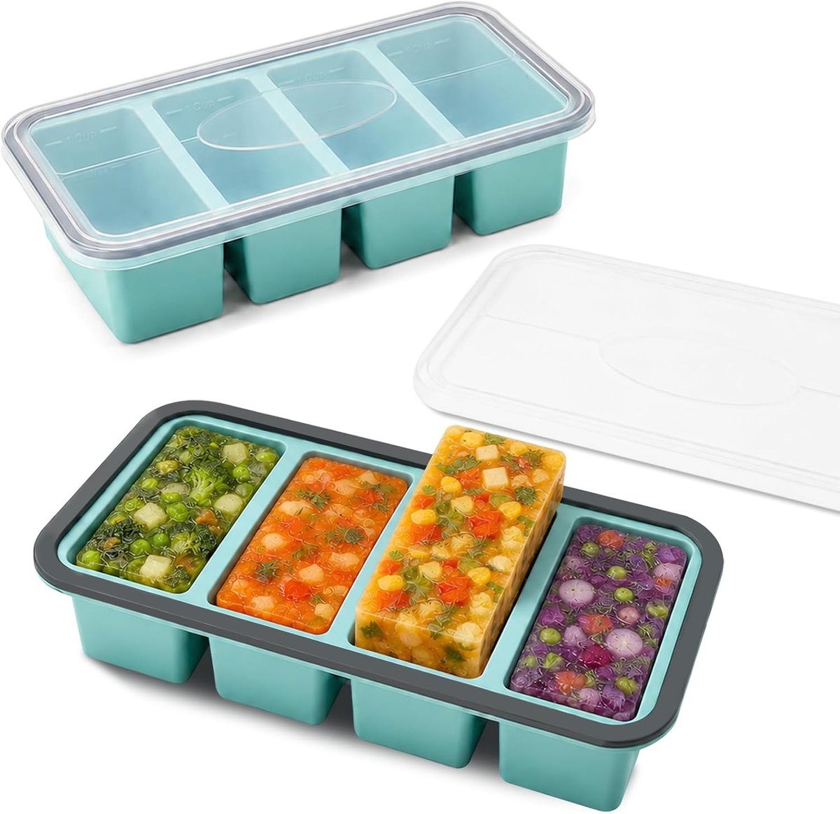 Diepvriesbakjes met Deksel - 2x Siliconen Invriesvormen voor Meal Prep, Soep en Porties van 250ml, Magnetronbestendig en Lekvrij