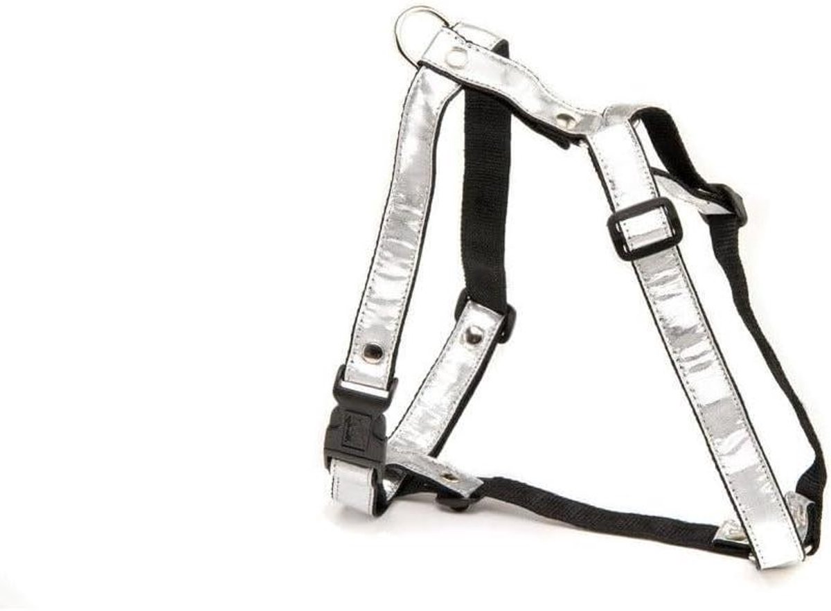 Hondenharnas Vest - Honden tuigje - Veilig Uit Laten - Zelfvergrendelende Gesp - 30 cm à 45 cm - Zilver wit