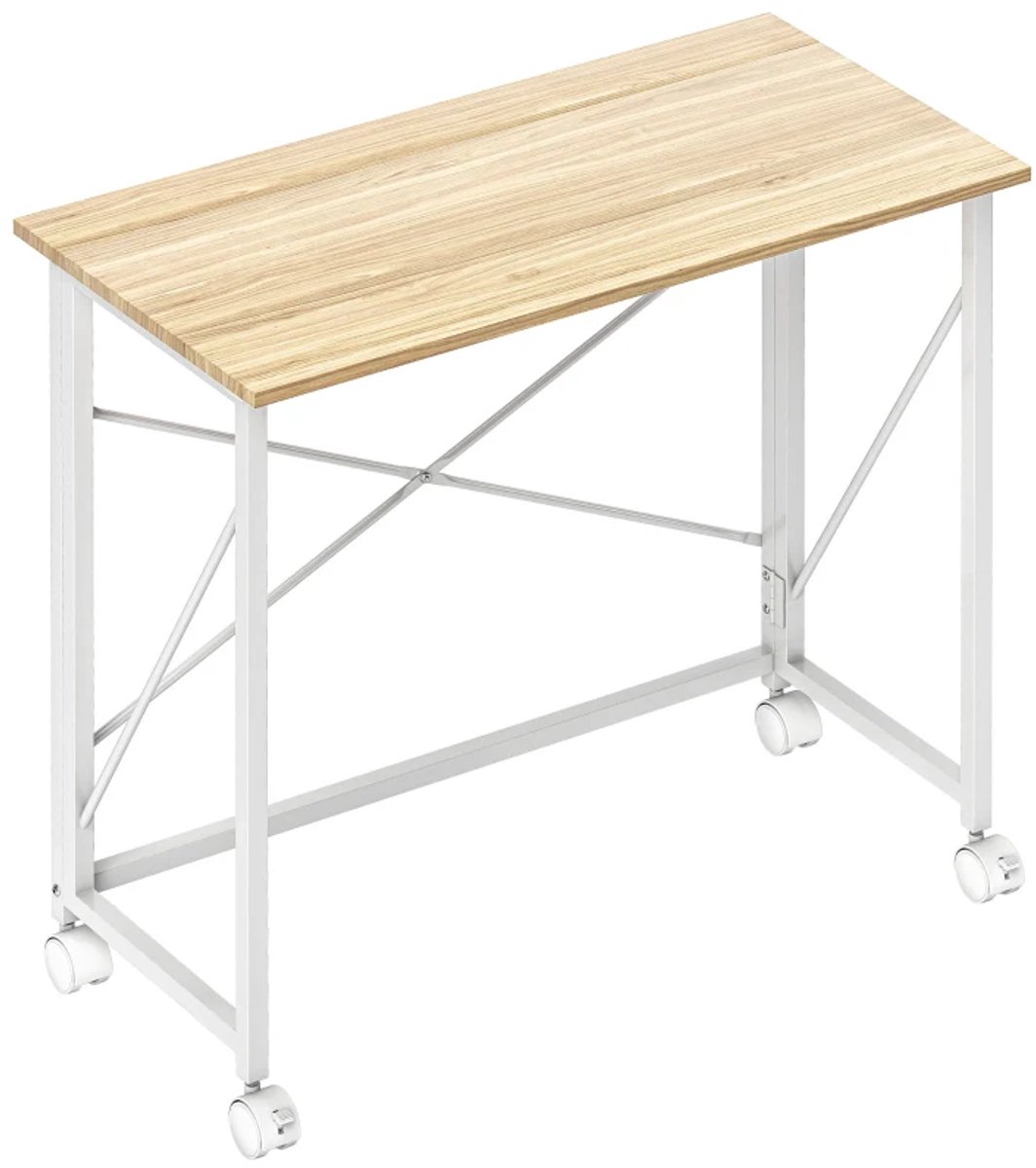 Opklapbare Bureau op Wielen - Kantoortafel - Computerbureau - Computer Tafel - Bureautafel - Desk - Game Bureau - voor Studeerkamer, Schrijftafel, Werkplek, Slaapkamer - Naturel
