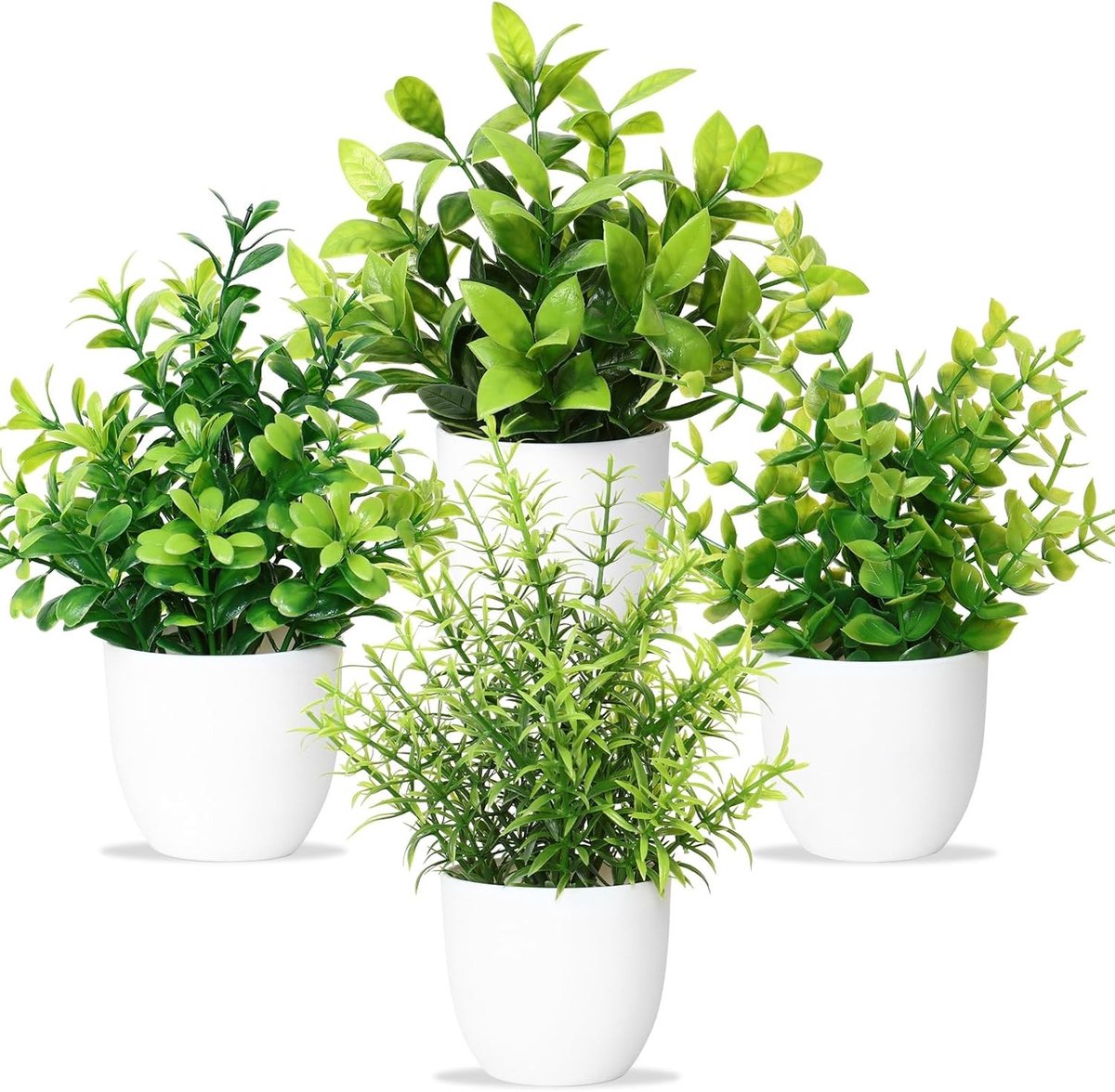Kunstvetplanten met pot - Groen - Set van 4 - Kunststof Mini Potplanten - Voor Binnenhuisdecoratie