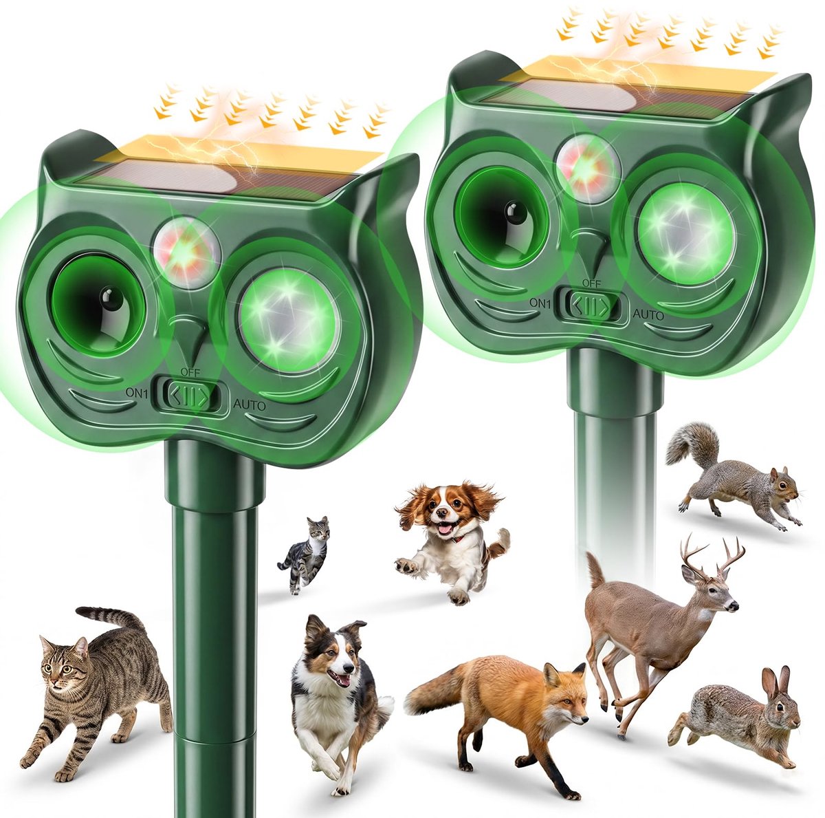 Ryoduavell - 2 Stuks Ultrasone Kattenverjager - IP45 - 120° Sensor & LED Flitslicht - Kattenverjager op Zonne - Vogelverjager - Duivenverjager - Kattenverjager Op Zonneenergie - Katten Afweermiddel-Katten Verjager Voor De Tuin - voor Honden Vos Hert