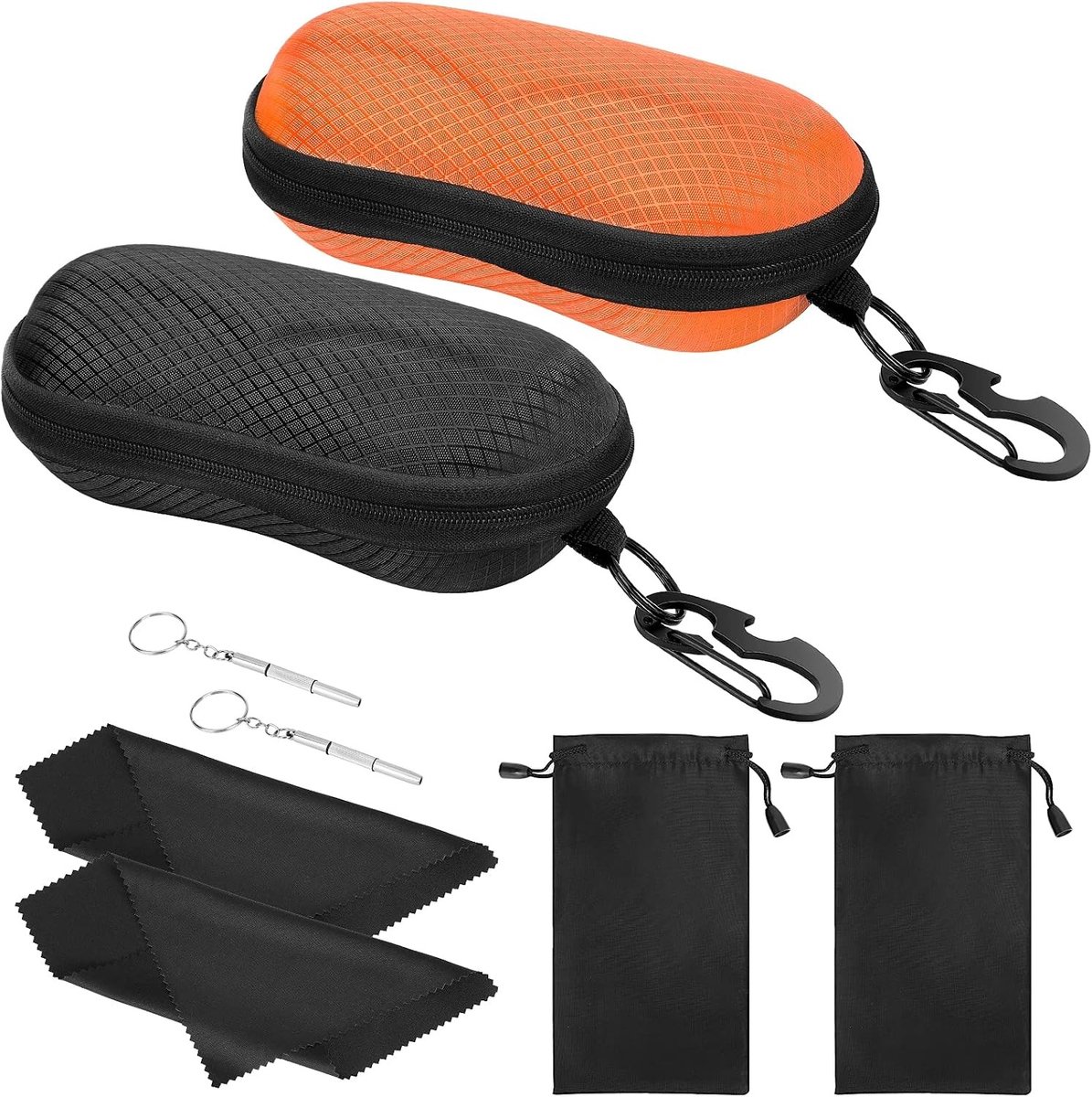 Semi-Rigid Brilhoes, 2-Pack EVA Zonnebril Box met Haak, Beschermende Cover voor Brillen met Rits en Doek voor Dames en Heren, Ideaal voor Reizen en Opberging