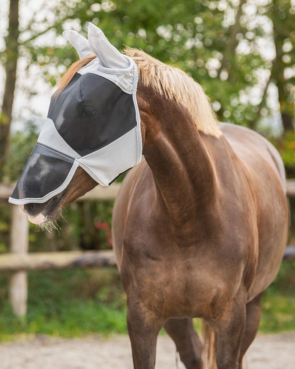 Vliegenmasker Paard - Insectenmasker Oogbescherming - Bescherming Zomer - UV Werend - Maat Cob - Lichtgrijs
