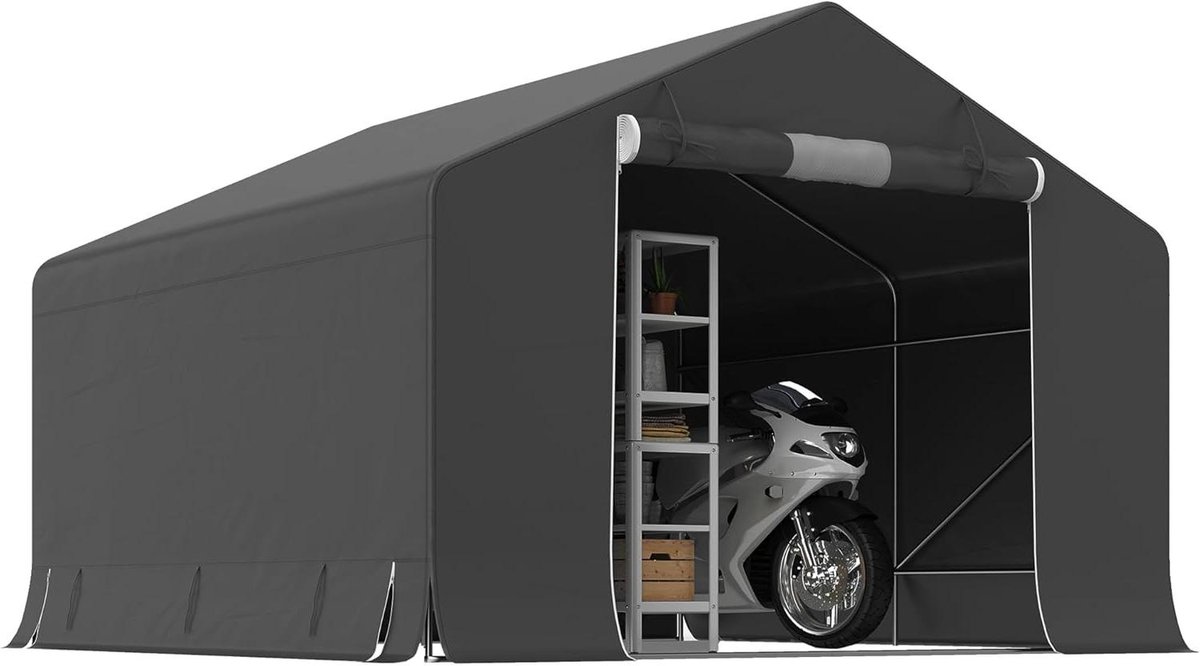 Garagetent Waterdicht - Fietsgarage Opslagtent - Tuinieren Opslag - Verstevigd Frame - 300 x 300 x 210 cm - Donkergrijs