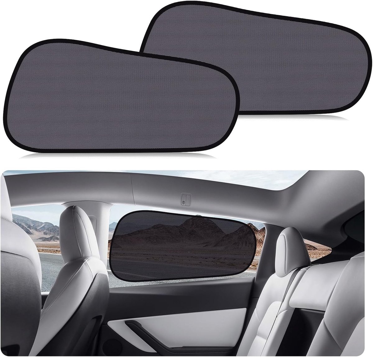 Zonnescherm auto kind - Zwart - Set van 2 - Zelfklevende UV-bescherming voor achterzijruit - Voor Tesla Model Y