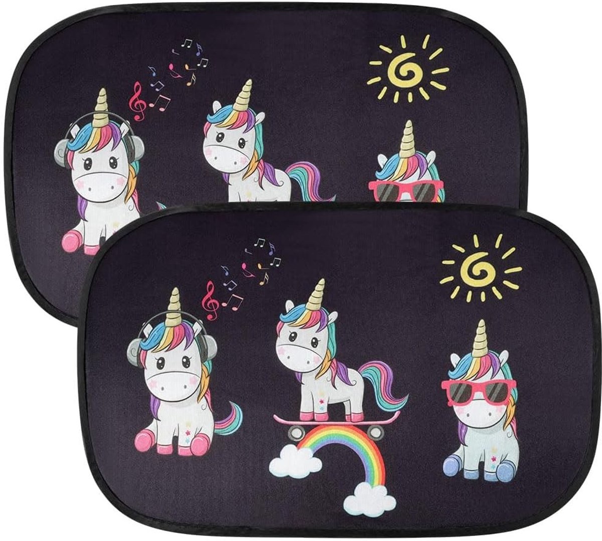 Zonnescherm auto kind - Eenhoorns - 50 x 30 cm - UV-bescherming en Opvouwbaar Gaas - Voor Kinderen en Baby's