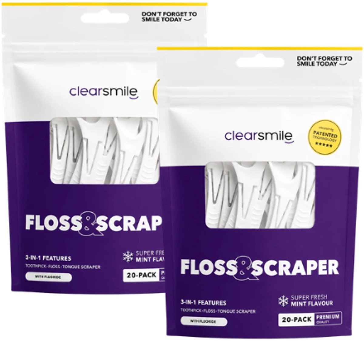 2x Clearsmile 3 in 1 Floss & Scraper Mint – 20 stuks – Flossen & Tongreiniging