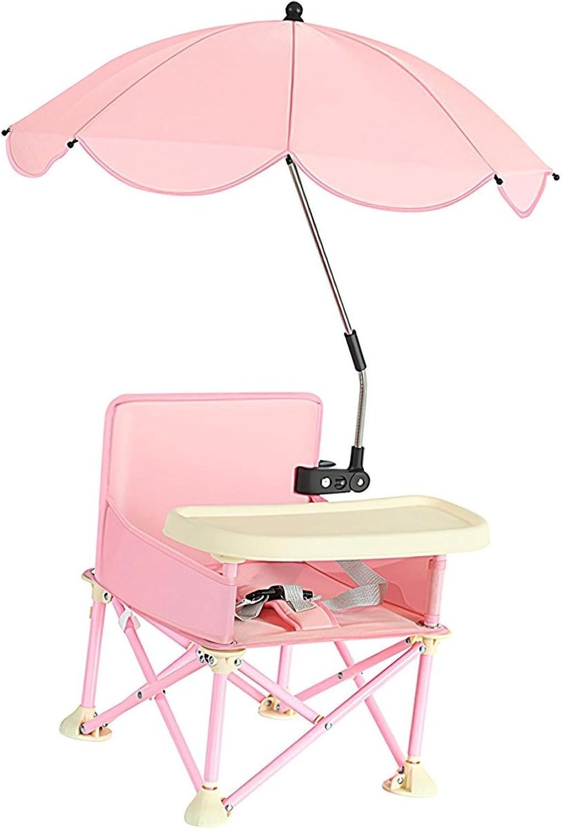 Stoelverhoger Baby - Reisstoel Kinderen - Veilig Eten Onderweg - Inclusief Parasol - Tot 15 kg - Roze