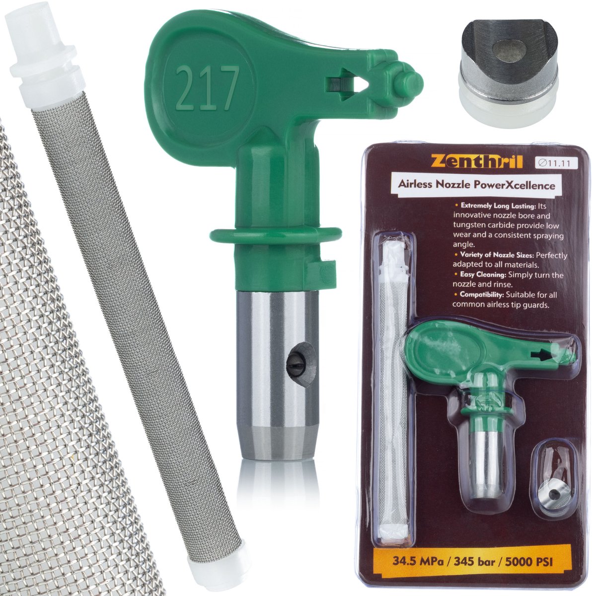 Zenthril Spuitmond Model 217 - Hoogdrukspuitmond met Vingerfilter 60 mesh - Geschikt voor Graco