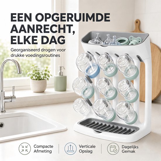 Flesdroogrek Baby - Ruimtebesparend - Met Lekbak - Voor Flessen & Beker — afbeelding 4