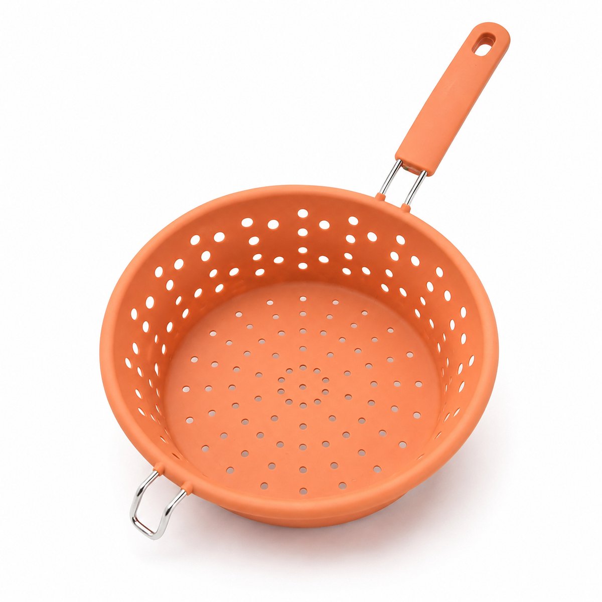 Bobypet - Opvouwbare Vergiet met Handvat - Inklapbare Siliconen Zeef en Voedselzeef voor Koken, Groenten en Pasta Drainer - Hittebestendig en Ruimtebesparend - Oranje kleur