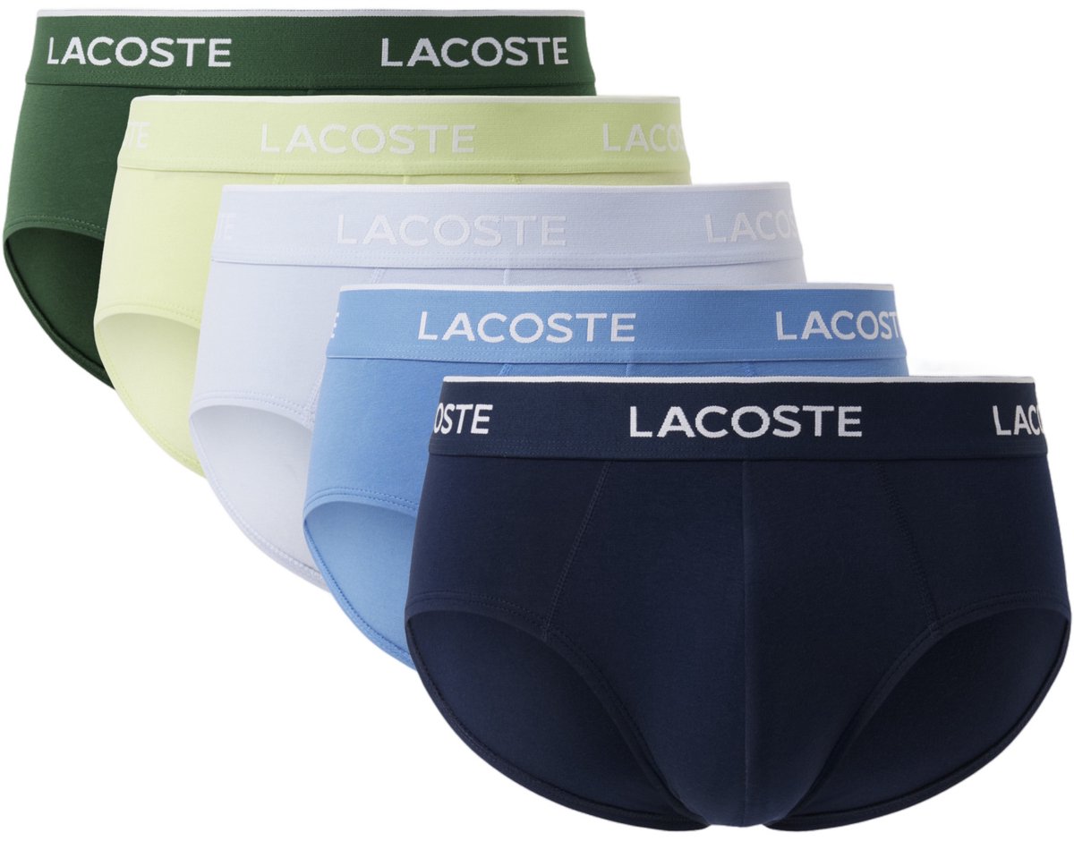 Lacoste Heren Slips Casual Briefs 5-Pack Navy Blauw/Turqouise/Groen - Maat XL