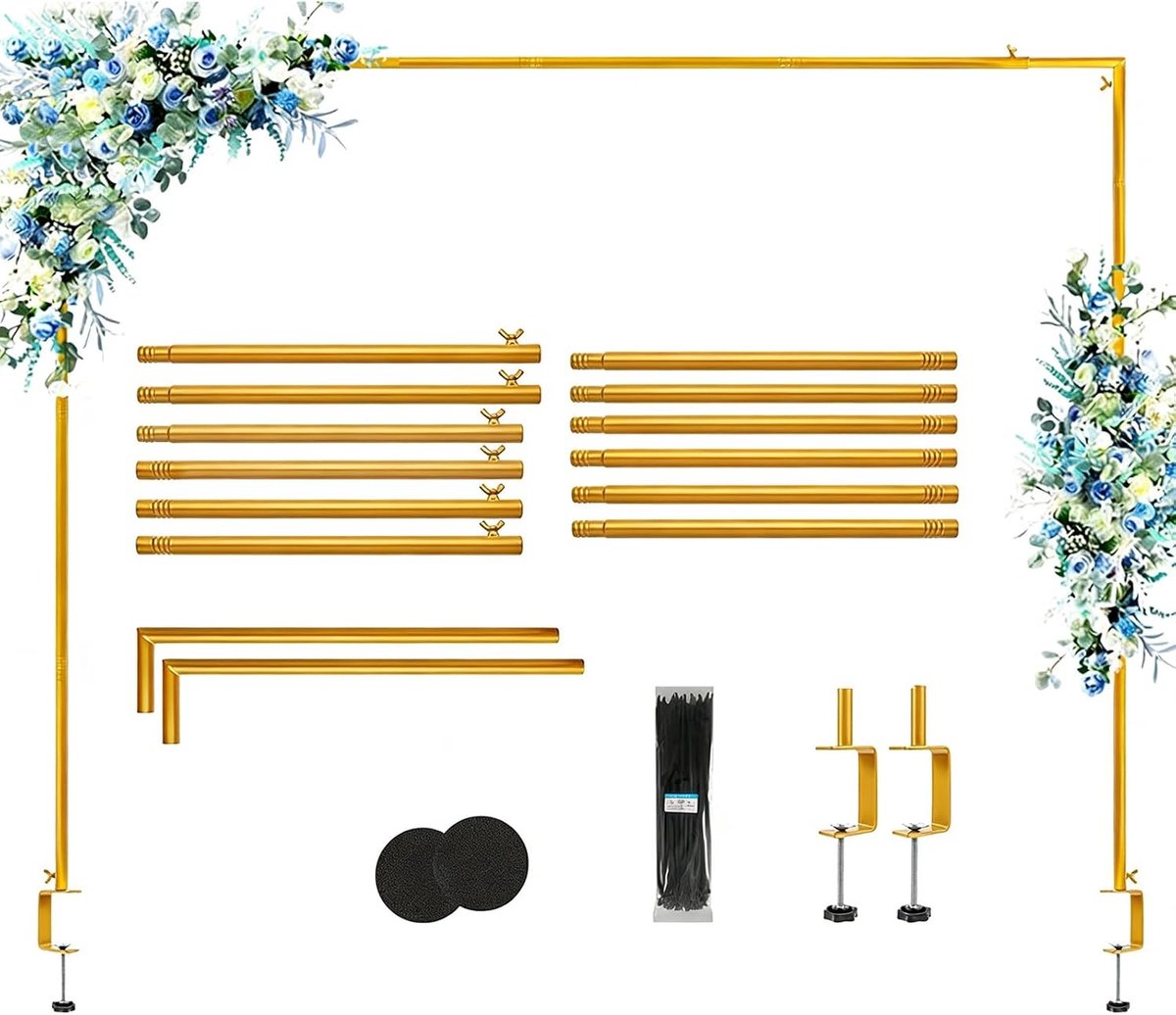 Tafelboog Standaard - Decoratieve boog - Feestdecoratie maken - Verstelbare hoogte en lengte - 150-220 cm lengte - Goudkleurig