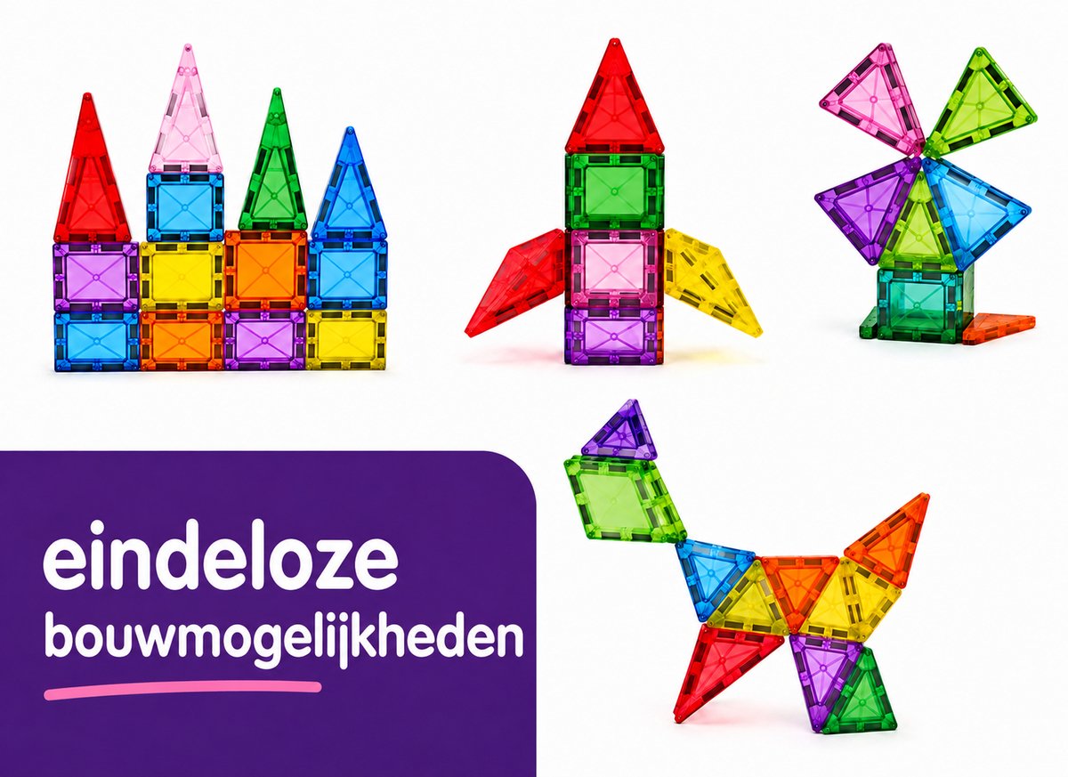 By Baboo® Magnetic Tiles Mini 32 Stuks Reisset + 100 Bouw-Challenges - Travelset - Reisspeelgoed Magnetische Tegels Blokken Cadeau Jongens Meisjes - Montessori Educatief Kinderspeelgoed 3 Jaar, 4 jaar, 5 jaar, 6 jaar, 7 jaar, 8 jaar, 9 jaar — afbeelding 3