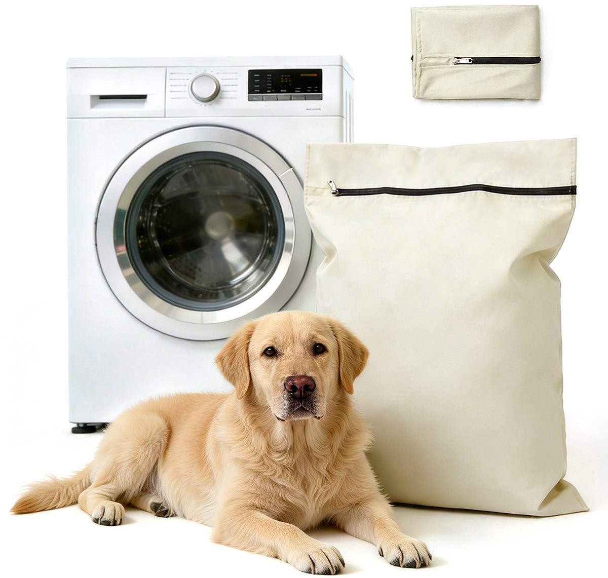 Dierbenwaszak - verfijnde waszak - handtas voor huisdierbeddengoed - sokkenzak - voor wasmachine hondverzorgingsartikelen - huisdierreinigingszak - polyester - beige