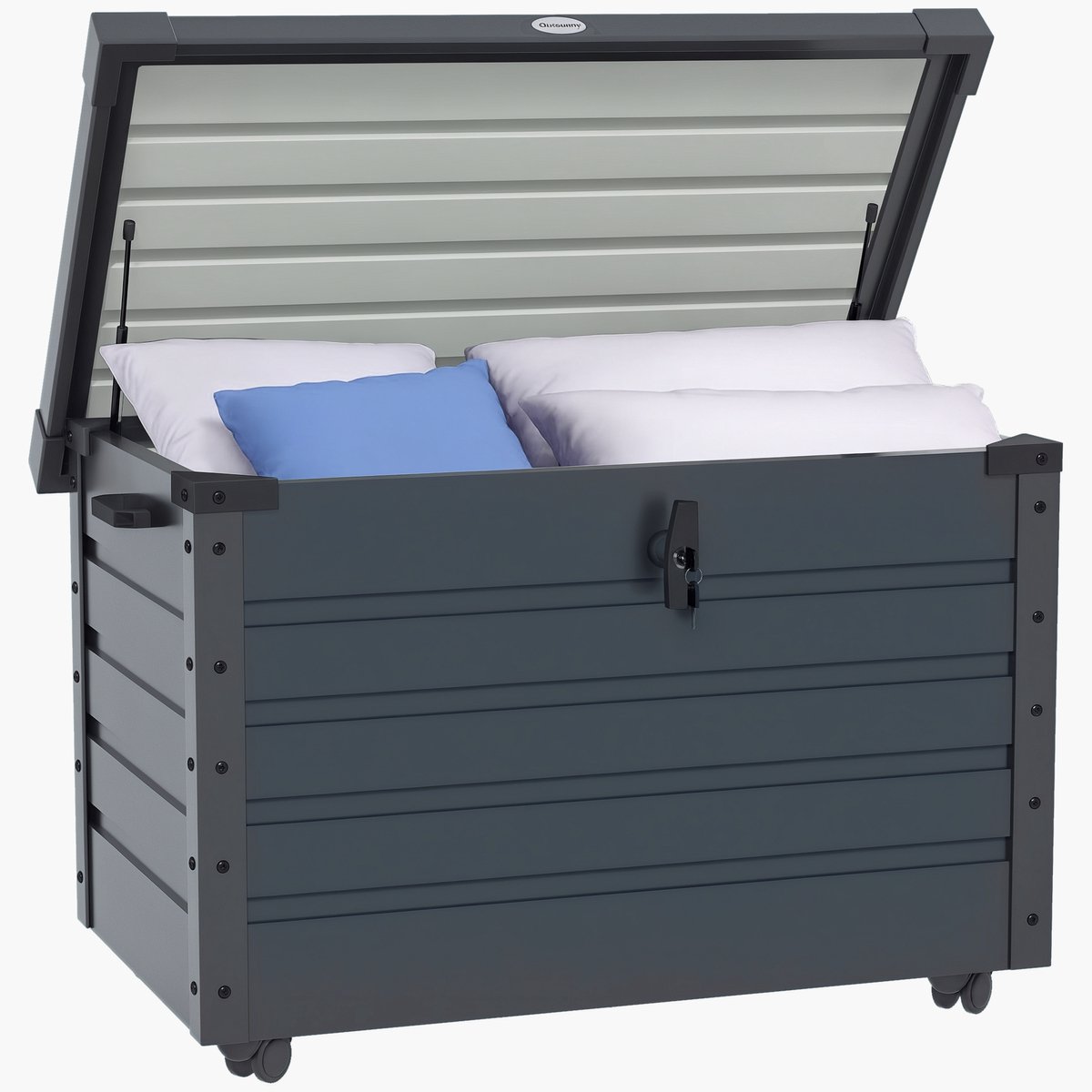 295L Opbergbox voor Buiten - voorzien van een gasveer - wielen en een handgreep - materiaal van verzinkt staal - 100 x 62 x 65 cm - grijs