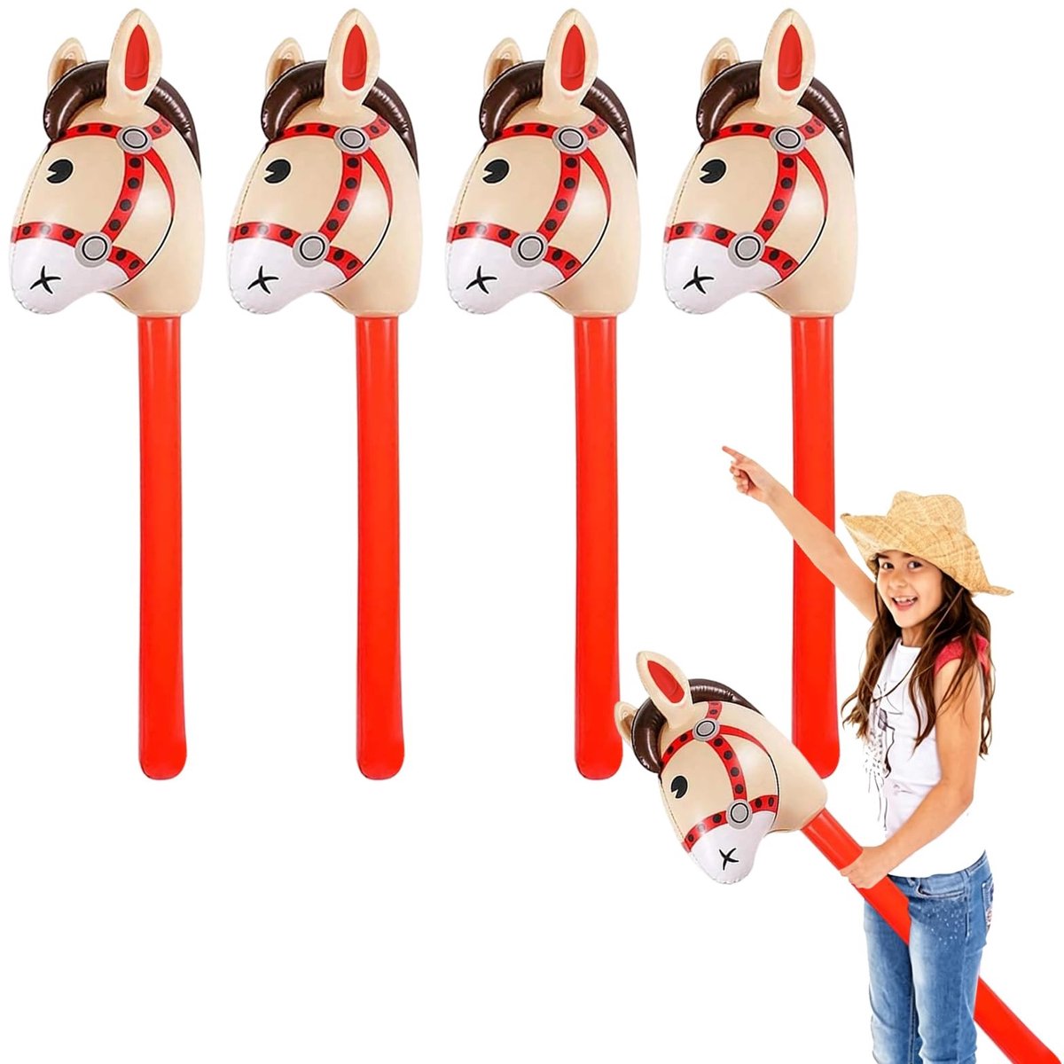 Omgoods - 4 Stuks Opblaasbare Paarden voor Verjaardagsfeesten
